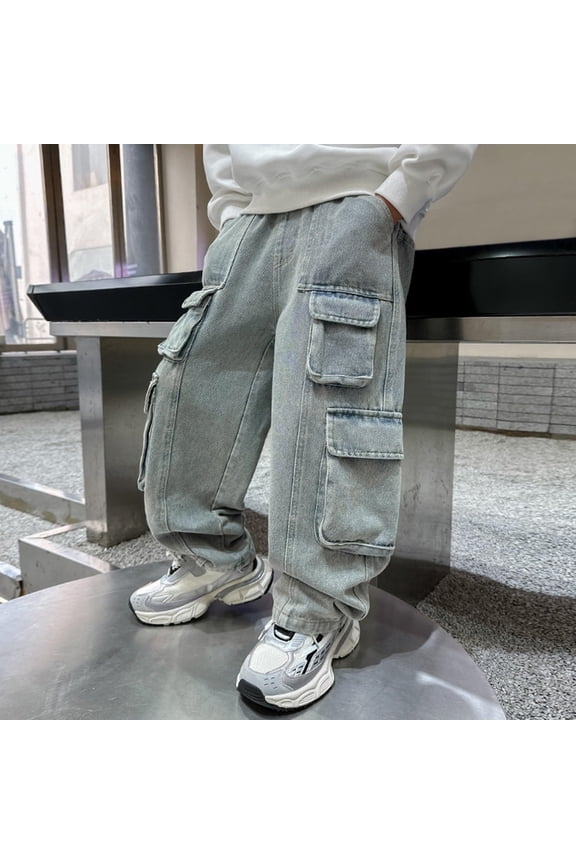Teen Boys Baggy Denim Pants Light Blue Boys Skinny Jeans Button Fly Tapered Leg Pants Casual Denim for Little Boys 13-14 Years