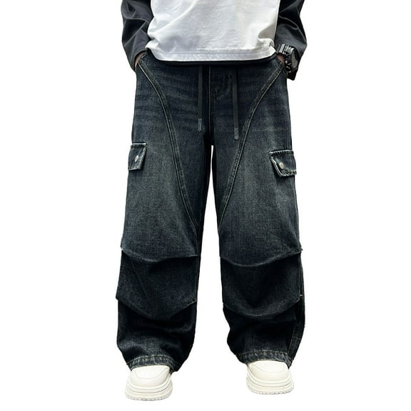 Teen Boys Baggy Jeans Cargo Jogger Pants Elastic High Waisted Straight with Pocket Classic Fit Pull On Infant Clothes13-14 Years