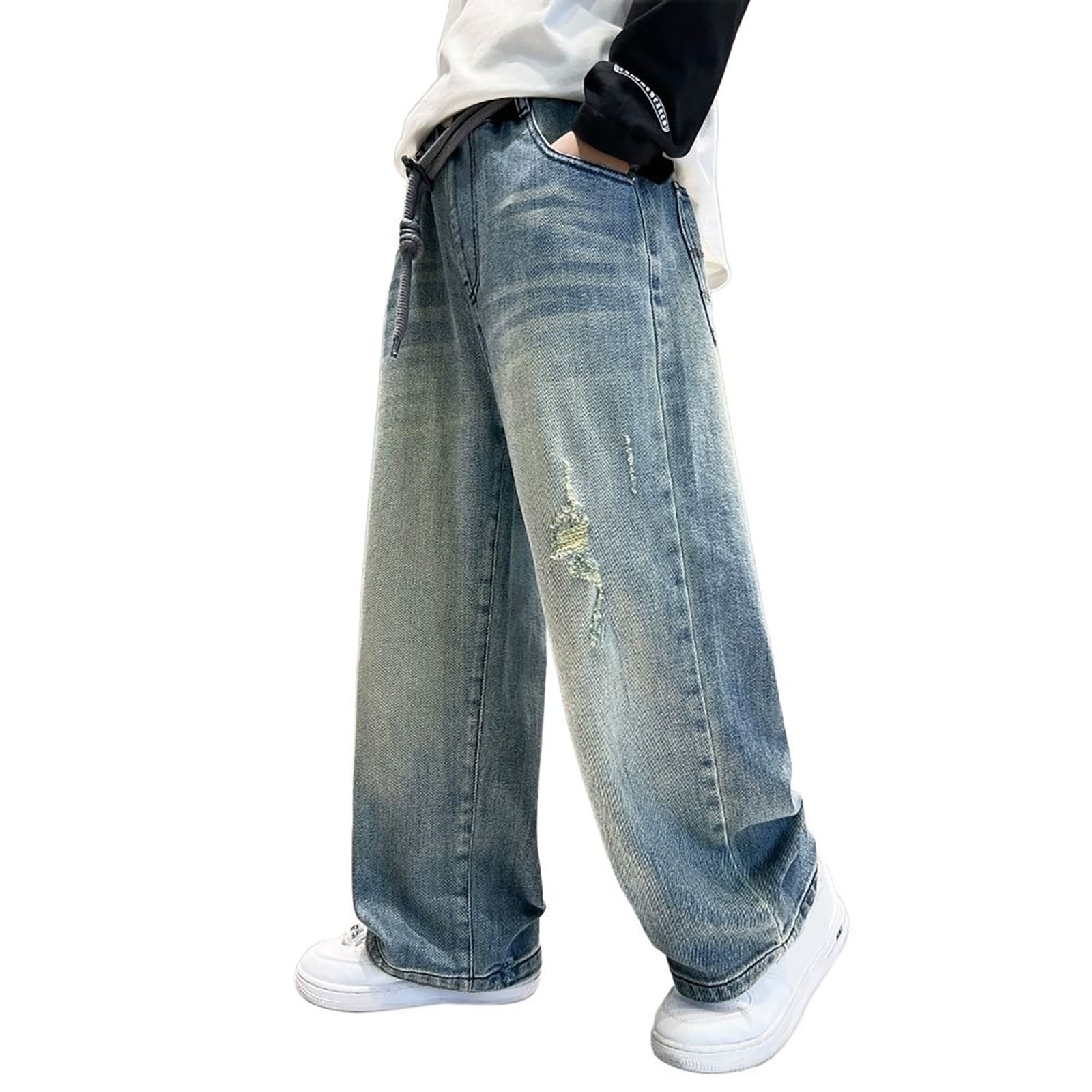 Teen Boys Baggy Jeans Cargo Joggers Straight Waist Casual with Pocket ...