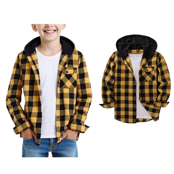 Teen Boys' Button-Down Shirts Plaid Hooded Long Sleeve Shirts Lightweight Boys Fall Jacket 13-14 Years Thanksgiving Outfit Boy