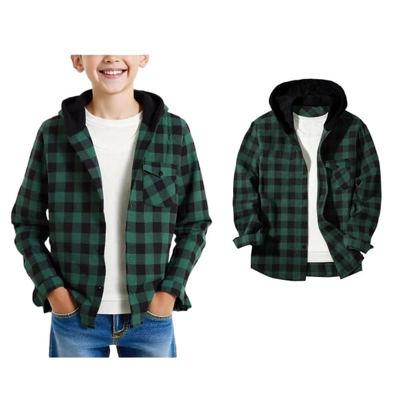 Teen Boys Button Shirt Plaid Hooded Long Sleeve Shirts Fall Light Jacket Boy Shirts Size 15-16 Years