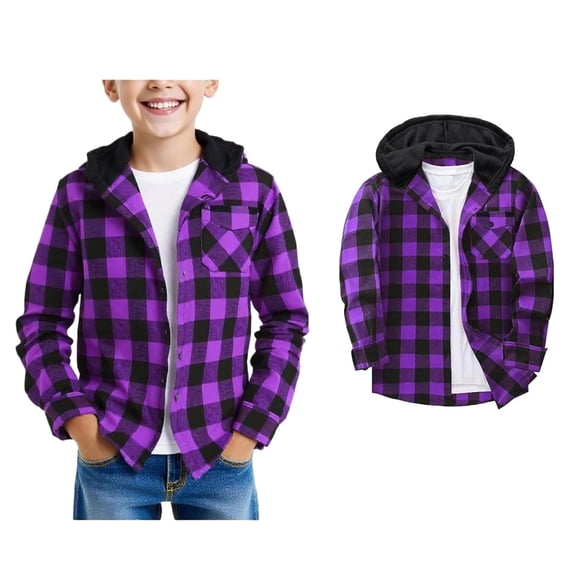 Teen Boys Button down Shirt Plaid Hooded Long Sleeve Shirt Fall Light Jacket Boys 15-16 Years Shirts