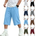 thumbnail image 1 of Teen Boys Capri Pants Kids Pull On Capris Elastic Waist 3/4 Baggy Sweatpants Below Knee Loose Shorts with Pockets Years 5-15 Blue, 1 of 9
