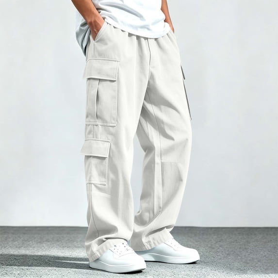 Teen Boys Cargo Pants Relaxed Fit Lightweight Casual Trousers with Multi Flap Pockets Elastic Waist Baggy Tactical Pants for Hiking Work Outdoor Streetwear Straight Leg
