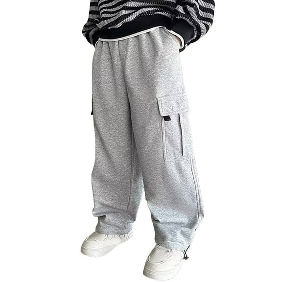 Teen Boys Cargo Pants Stretch Elastic Waist Baggy Cargo Pants With Pocket Loose Fit Streetwear Kids Pants Boys 11-12 years