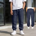thumbnail image 1 of Boys Casual Cotton And Linen Pants Lightweight And Breathable Summer Loose Fit Elastic Waistband Suitable For Plus-Size Blue Casual Pants Size 14-15 Years Suitable For Casual Wear, 1 of 7