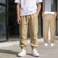 thumbnail image 1 of Boys Casual Cotton And Linen Pants Lightweight And Breathable Summer Loose Fit Elastic Waistband Suitable For Plus-Size Brown Casual Pants Size 14-15 Years Suitable For Casual Wear, 1 of 5