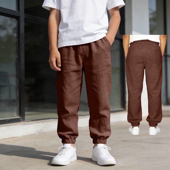 Boys Casual Cotton And Linen Pants Lightweight And Breathable Summer Loose Fit Elastic Waistband Suitable For Plus-Size Red Casual Pants Size 14-15 Years Suitable For Casual Wear