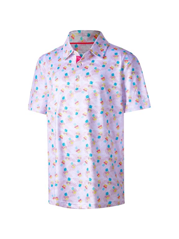 Boys Casual Shirt Pineapple Print Lapel Collar Graphic Kids Short Sleeve Summer Party Tee Tops Size 13-14T
