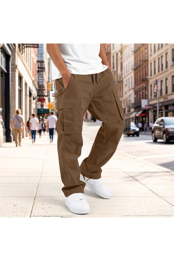 Teen Boys Chino Joggers Durable Cotton Cargo Pants Loose Fit Multi‑Pocket Trousers Drawstring Elastic Waist Uniform Pants