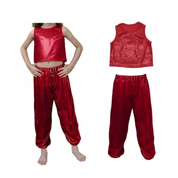 Teen Boys Dance Sequin Red Dance Sleeveless Tank Top and Pants Outfit Set 90s Outfits for Kids Street Dance Outerwear 12-13 Years