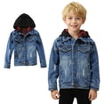 thumbnail image 1 of Boys Denim Jacket Long Sleeve Boys Denim Hoodie Blue Jacket Spring Jacket Kids Jackets Boys Size 13-14 Years, 1 of 8