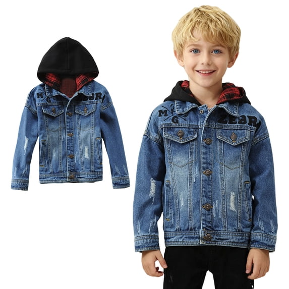 Boys Denim Jacket Long Sleeve Boys Denim Hoodie Blue Jacket Spring Jacket Kids Jackets Boys Size 13-14 Years