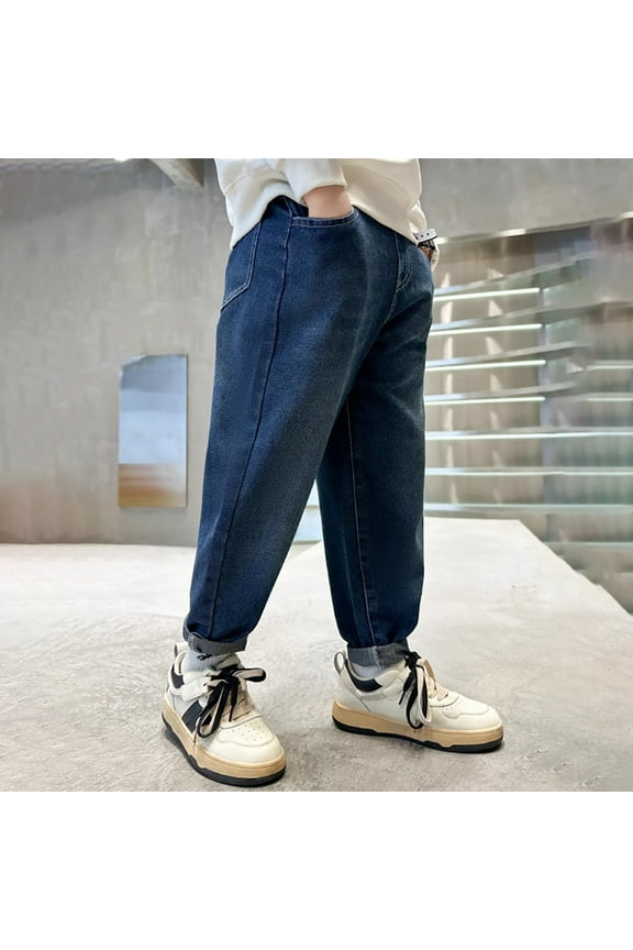 Teen Boys Denim Jeans Adjustable Elastic Waistband Blue Relaxed Fit Jeans Reinforced Knee Detail Weekend Adventure Wear Teen Boy Clothes 12-13 Years