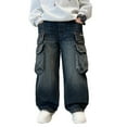 thumbnail image 1 of Teen Boys Denim Pants Baggy Cargo Pants High Waisted Wide Leg with Pocket Classic Fit Casual 13-14 Years Boy Clothes, 1 of 9