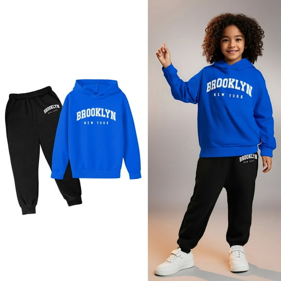 Teen Boys Girls Active Sweatsuit,2 Piece Long Sleeve Letter Pattern Soft Hoodie Sweatpants Fall Clothes Little Girls Clothes 11-12 Years
