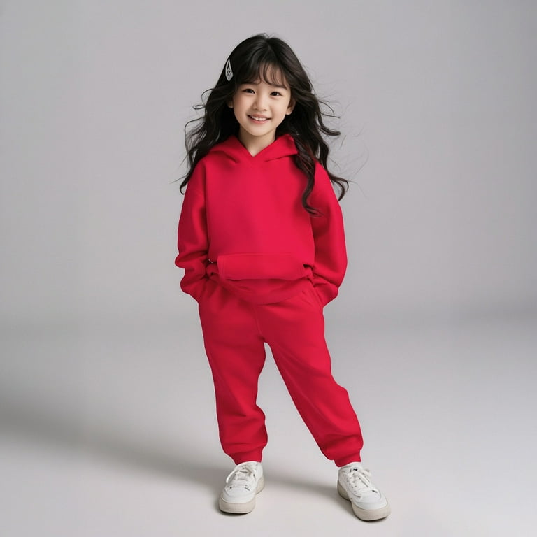 Teen Boys Girls Active Sweatsuit Piece Long Sleeve Red Hooded