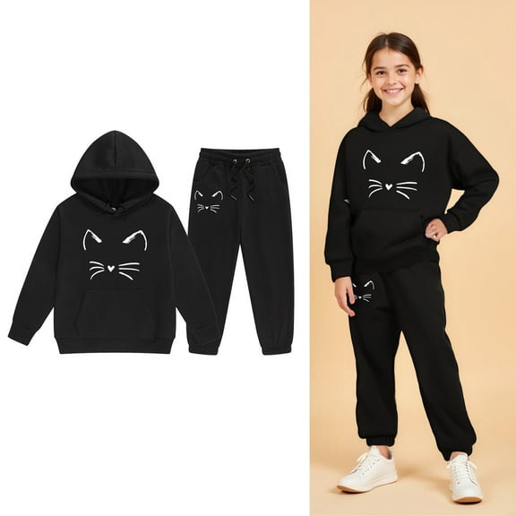Teen Boys Girls Active Sweatsuit,2PC Long Sleeve Black Hooded Sweatsuits Pullover Sweatpants Set Fall Clothes Boys Girls Athletic Clothes Sets 12-13 Years