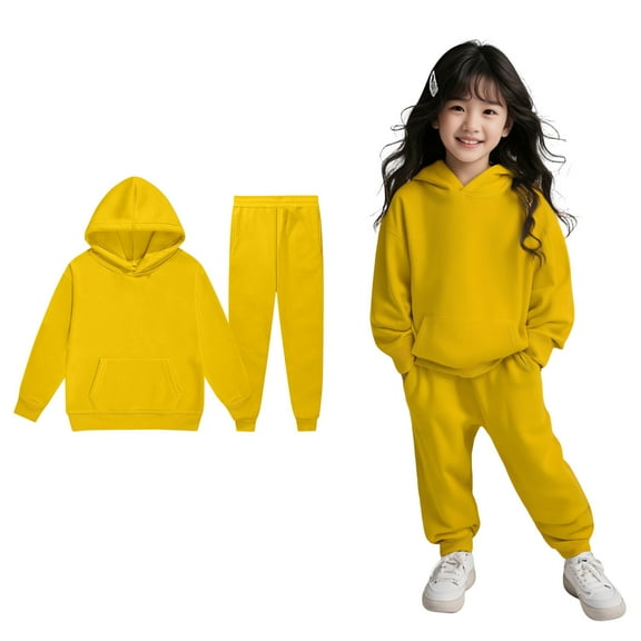 Teen Boys Girls Active Sweatsuit,2PC Long Sleeve Yellow Hooded Sweatshirt and Jogger Sweatpants Fall Winter Clothes 10-11 Years Old Girl Clothes