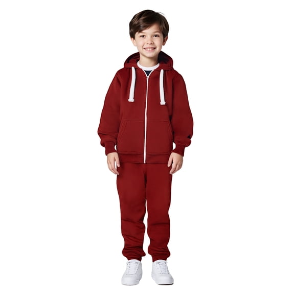 Teen Boys Girls Active Sweatsuit 2PC Long Sleeve Zip up Red Basic Hoodie and Sweatpants Winter Clothes Girls Sets 11-12 Years Kids Clothing
