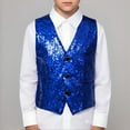 thumbnail image 1 of Teen Boys Girls Sequin Vest Sleeveless V Neckline BlueVest Shiny Dance Vest Jazz Hop Disco Party Stage Performance 13-14 Years, 1 of 3