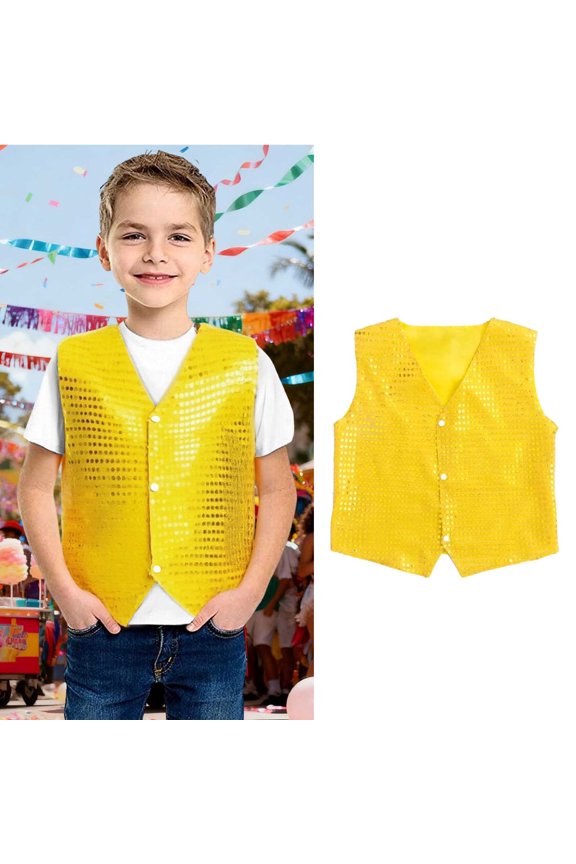 Teen Boys Girls Sequins Waistcoat Sleeveless Button Down Jacket Shirt Vest for Ballet Latin Jazz Dance Performing 17-18 Years