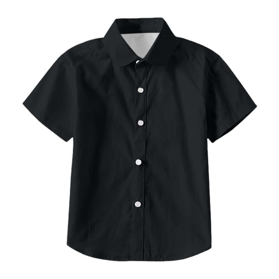 Teen Boys Girls Solid Color Short Sleeve Button Down Shirt Casual Summer Top for Kids Lightweight Beach Holiday Comfortable Wear,Color:1 Black,Size:3-4 Years
