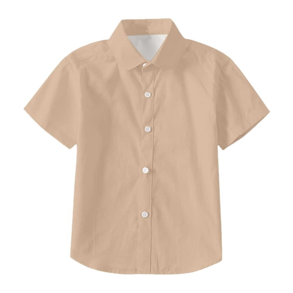 Teen Boys Girls Solid Color Short Sleeve Button Down Shirt Casual Summer Top for Kids Lightweight Beach Holiday Comfortable Wear,Color:1 Khaki,Size:5-6 Years