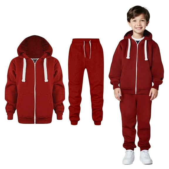 Teen Boys Girls Sweatsuit Set,2PC Long Sleeve Full ZipRed Hooded Sweatshirt and Sweatpants Warm Fall Winter Clothes Girls Matching Sets 11-12 Years