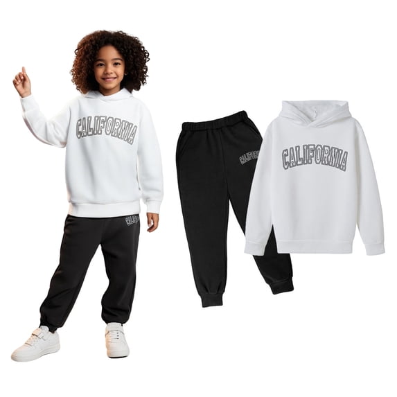 Boys Girls Sweatsuit Set,2PC Long Sleeve Letter Pattern Hooded Sweatshirt Sweatpants Set Winter Clothes Girl Sets 11-12 Years