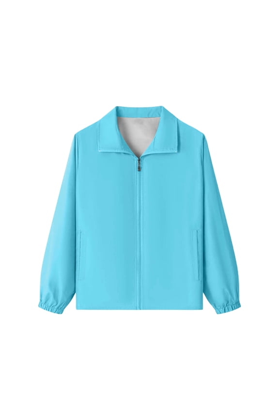 Teen Boys Girls Waterproof Rain Jacket No Hood Lightweight Softshell Jacket Kids Windproof School Exercise Coat with Pockets for Camping Cycling Hiking Light Blue 7-8Years
