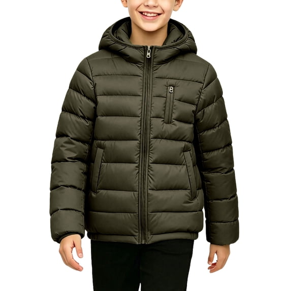 Teen Boys Hooded Winter Lightweight Quilted Coats Size 9-17 Years Warm Padded Coat Thicken Jackets Outerwear Army Green 16-17 Years
