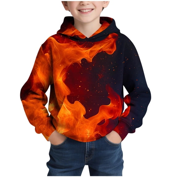 Teen Boys Hoodies Cool Graphic Print Pullover with Pocket Warm Winter Hooded Sweatshirts for Walking Hiking Mountaineering Orange 13 Years