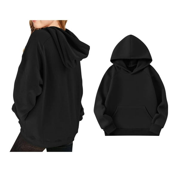 Teen Boys Hoodies Kids Black Hooded Long Sleeve Pullover Hoodie Sweatshirt Warm Fall Winter Clothes 11-12 Years Girls Clothes