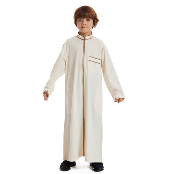 Teen Boys Jackets Coat Full Zip Arabic Muslim Long Sleeve Kaftan Crew Long Sleeve Robe Set Coats Outwear Kids Size 13-14T