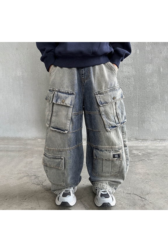 Teen Boys Jeans Comfort Stretch Waist Blue Loose Fit Jeans Rugged Twill Denim Weekend Adventure Wear Childrens Clothes Boys 11-13 Years