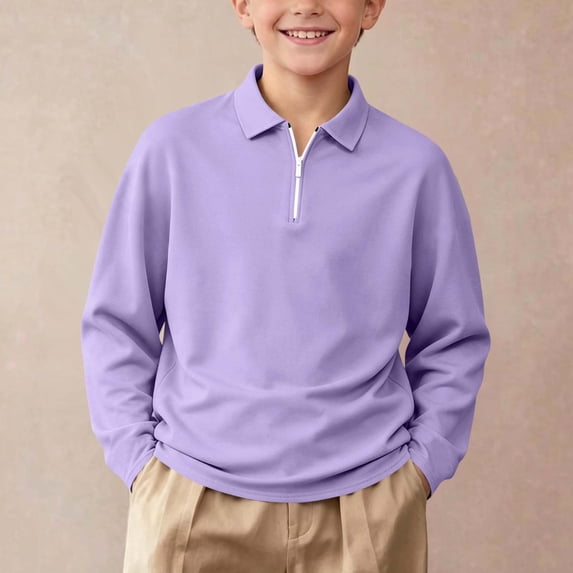 Teen Boys Long Sleeve Shirts Quarter Zip Pullover Collared Active Tops Lightweight Breathable Casual Basic Tees for School Uniform Sports Golf Tennis Wear, Size 14-15