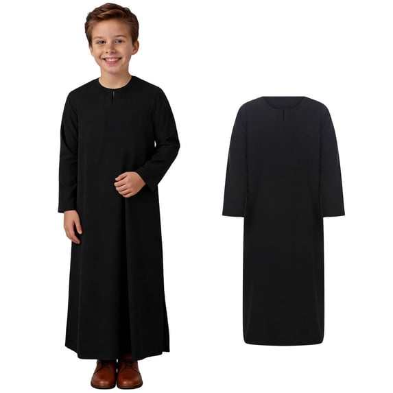 Teen Boys Muslim Thobe Long Sleeve Black Long Thobe Ramadan Clothes 11-12 Years Boys Clothes