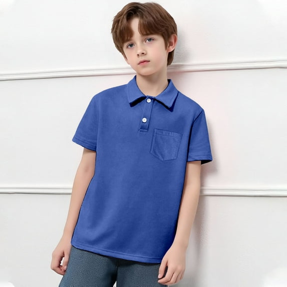 Teen Boys Polo Shirt Dark Blue Boys Uniform Shirts Button Up Shirt Boys Short Sleeve Shirt Boys Polo Shirts Size 13-14 Years