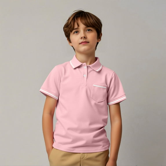 Teen Boys' Polo Shirt Pink Shirt Boys Rugby Button Down Shirt Boy Short Sleeve Shirt Boys Polo Shirts Size 13-14 Years