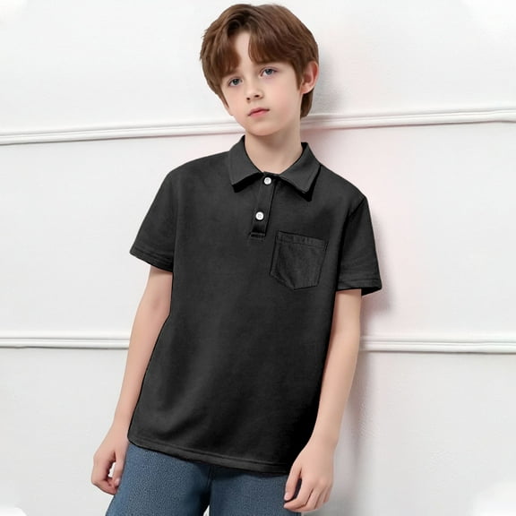 Teen Boys' Polo Shirts Black Shirt for Boys Rugby Shirts Short Sleeve Tops Shirts for Boys 13-14 Years