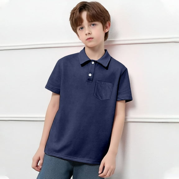 Teen Boys Polo Shirt Navy Shirt for Boys Fashion Shirts Short Sleeve Tops Boys Clothes Size 13-14 Years