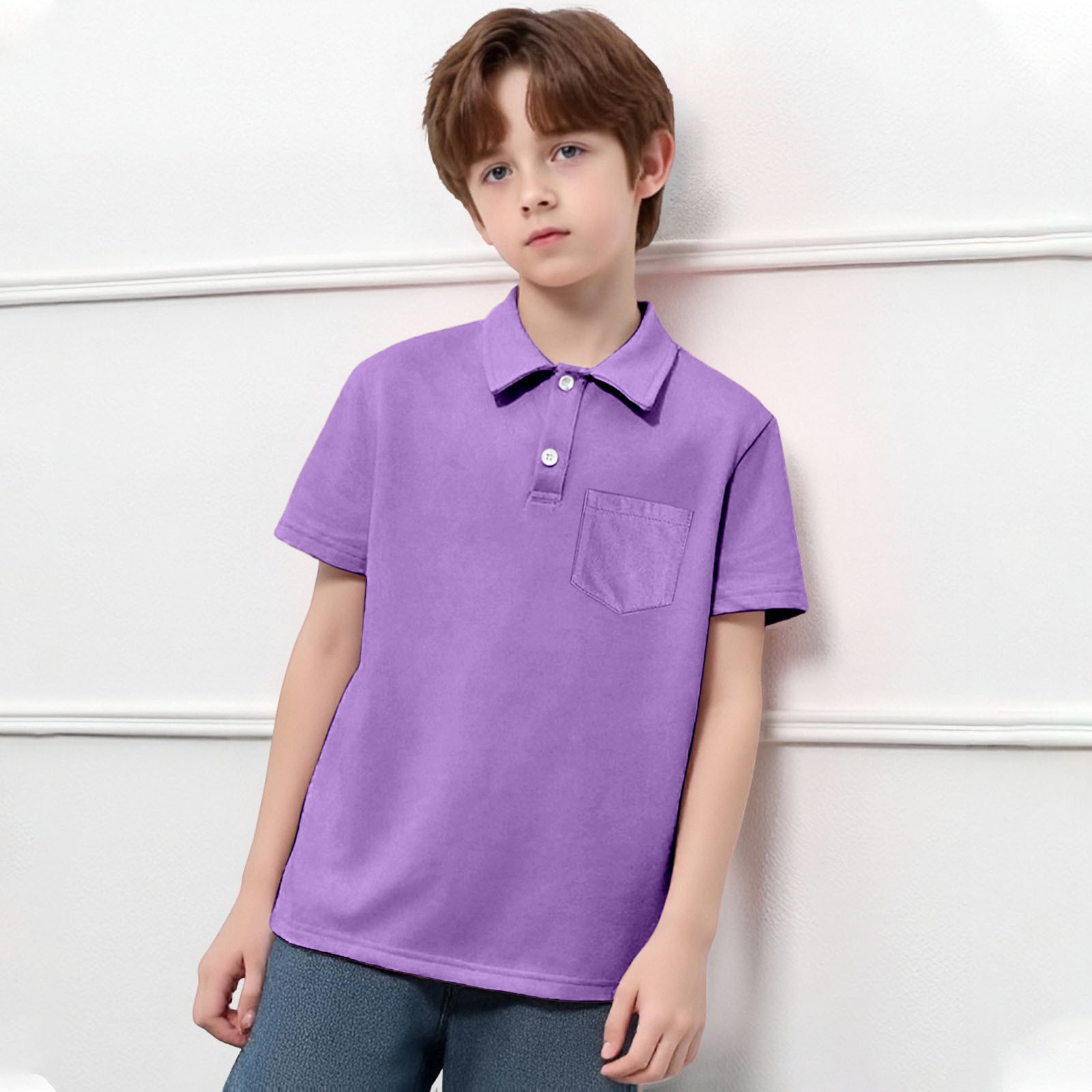 Boys Polo Shirts Purple Boys Uniform Shirts Rugby Button Down Shirt Short Sleeve Toddler Shirts Boys Clothes Size 13-14 Years