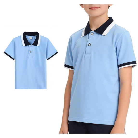 Teen Boys Polo Shirts Short Sleeve Blue Button down Shirt Boys Back to School Shirt Fashion Pullover Tops Boys Size 15-16 Years Shirts