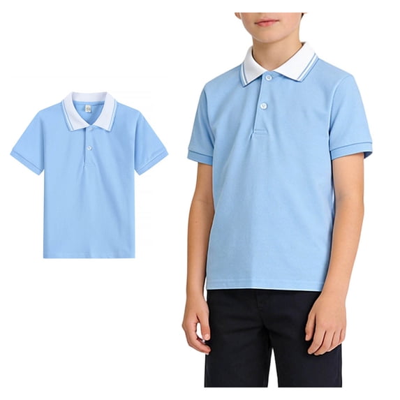 Teen Boys Polo Shirts Short Sleeve Blue Button down Shirt Boys School Shirts Fashion Pullover Tops Boys Size 12-13 Years Clothes