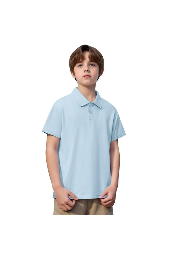 Teen Boys Polo Shirts Sky Blue Polo Shirt for Boys Rugby Shirt with Short Sleeves Boys Shirts Size 12-13 Years
