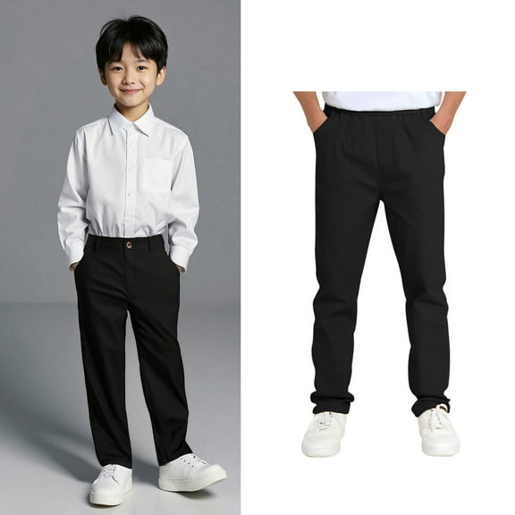 Teen Boys School Uniform Pants Pull On Chino Pants With Pockets Straight Pants Black Uniform Pants Boys Back To School Outfits Teen Boys Clothes 13-14 Years