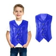 thumbnail image 1 of Teen Boys Sequin Vest Sparkle Sequins Sleeveless Button Jacket Blue Kids Vest Hop Jazz Dance Party Vest Stage Performance Vest Size 10-12 Years, 1 of 6