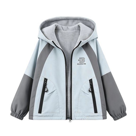 Teen Boys Softshell Jacket Fleece Lined Waterproof Rain Coat 4-16 Years, Lightweight Insulated Warm Windbreaker with Hood, Zipper Pockets, Spring, Fall, for Hiking, Camping, Traveling