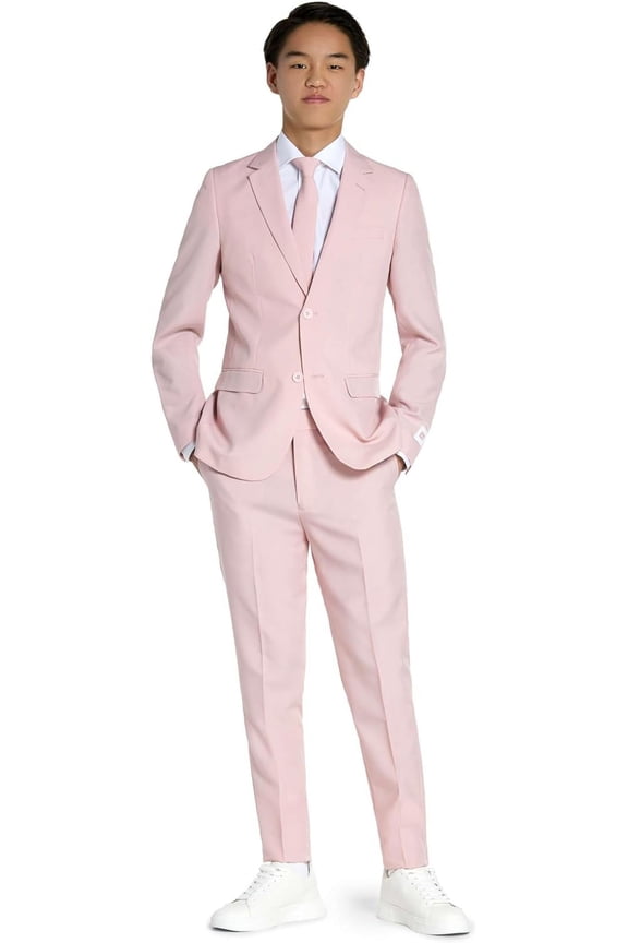 Teen Boys Solid Color Party Suit - Prom and Wedding Party Outfit - Including Blazer, Pants and Tie